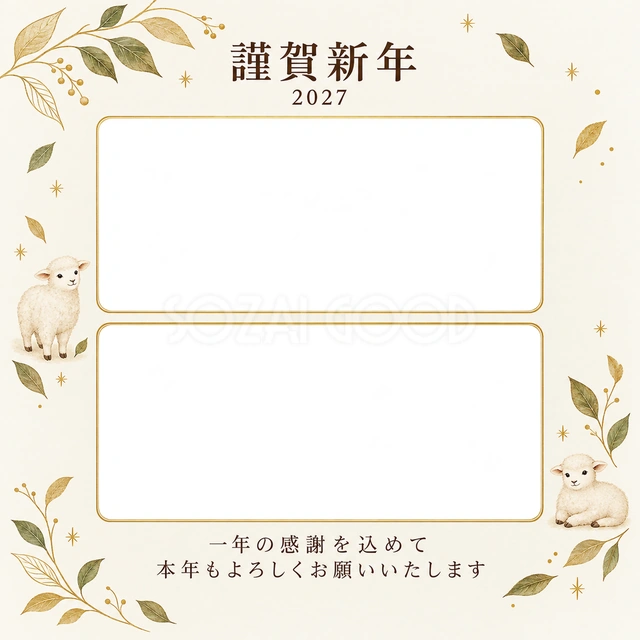 余白を生かす和・細い金枠の無料年賀状イラスト