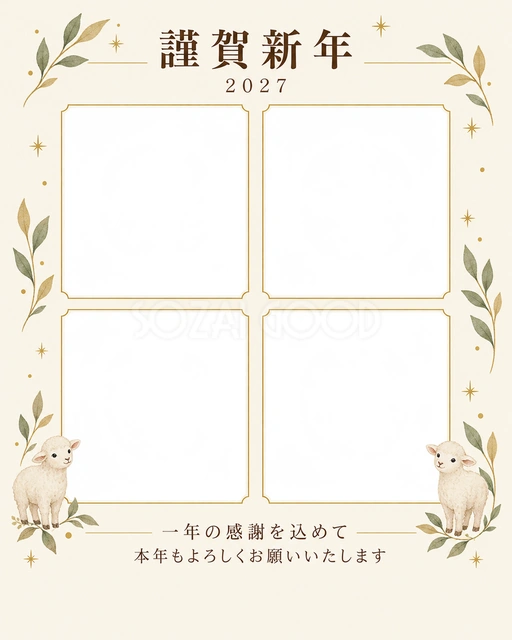 写真をすっきり・細い金枠の無料年賀状イラスト