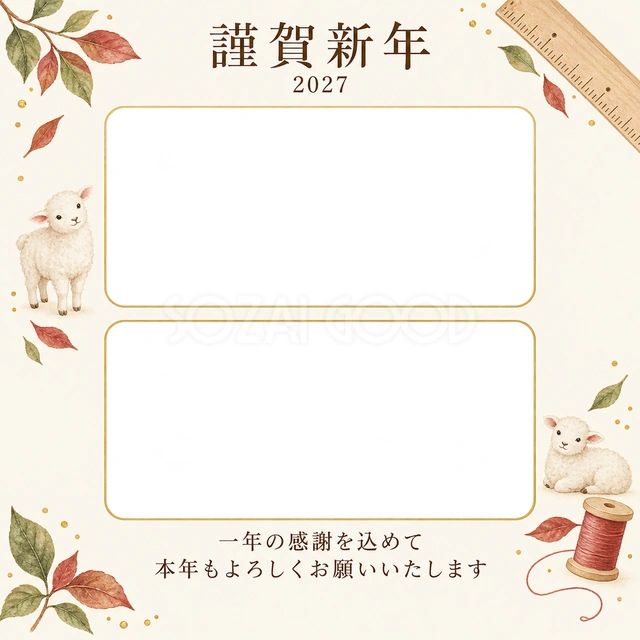 余白を生かす和・定規の無料年賀状イラスト