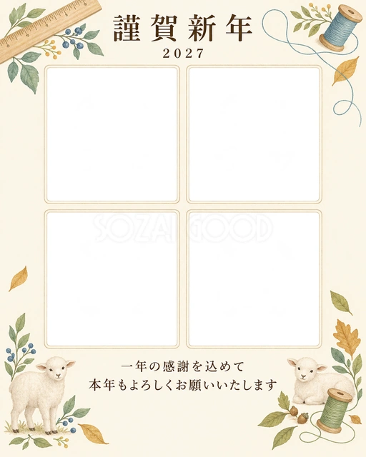季節をつなぐ・定規の無料年賀状イラスト
