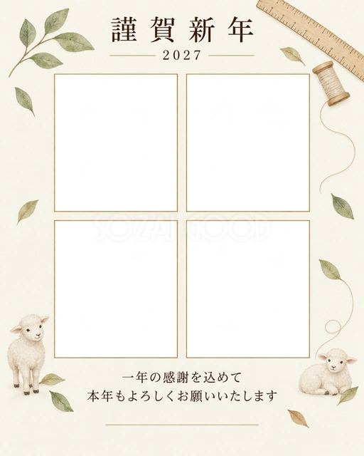 写真をすっきり・定規の無料年賀状イラスト