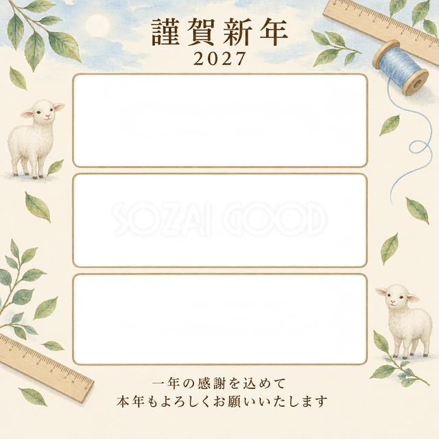 水色の朝・定規の無料年賀状イラスト