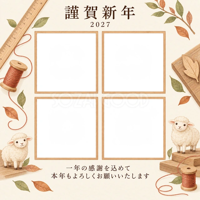 木のぬくもり・定規の無料年賀状イラスト
