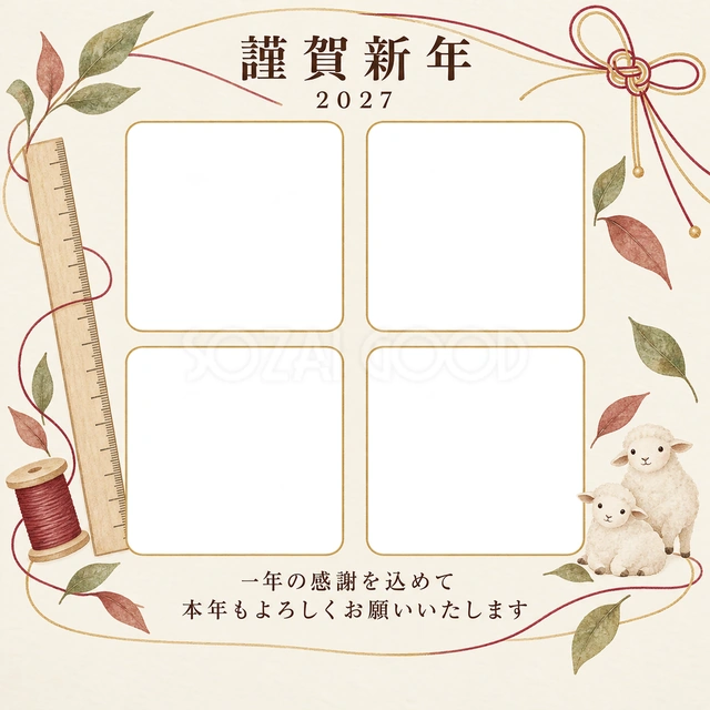祝う結び目・定規の無料年賀状イラスト