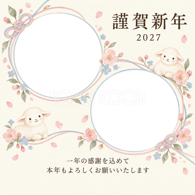 桃色のやさしさ・結び目の無料年賀状イラスト