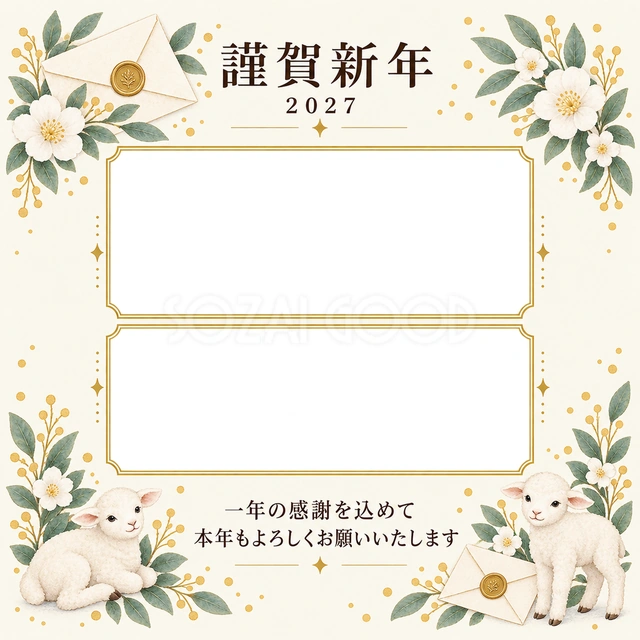 余白を生かす和・手紙の無料年賀状イラスト