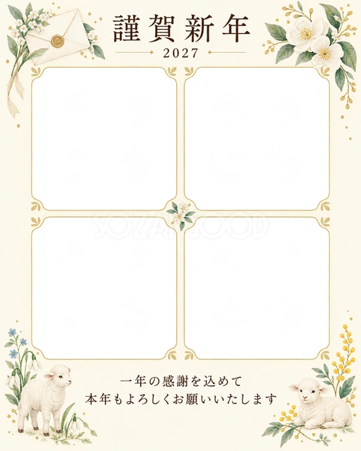 季節をつなぐ・手紙の無料年賀状イラスト
