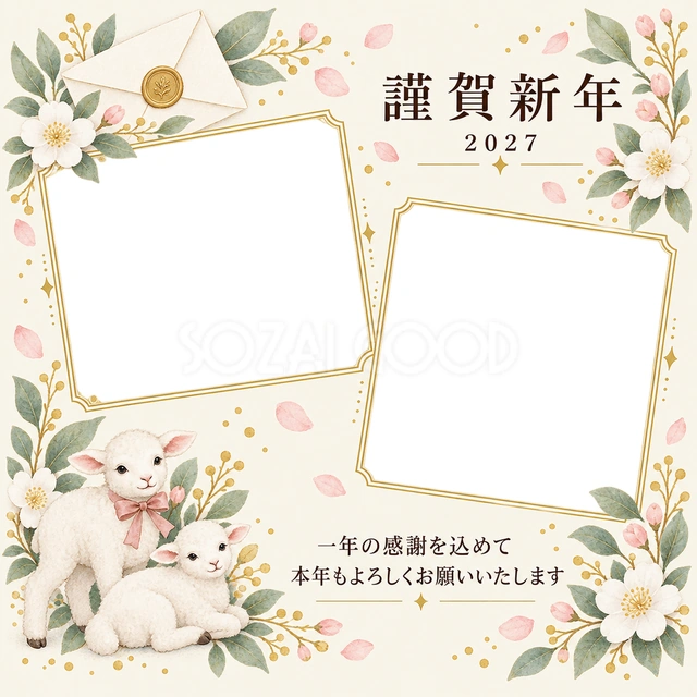 桃色のやさしさ・手紙の無料年賀状イラスト