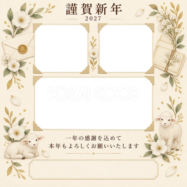 アルバムの一頁・手紙の無料年賀状イラスト