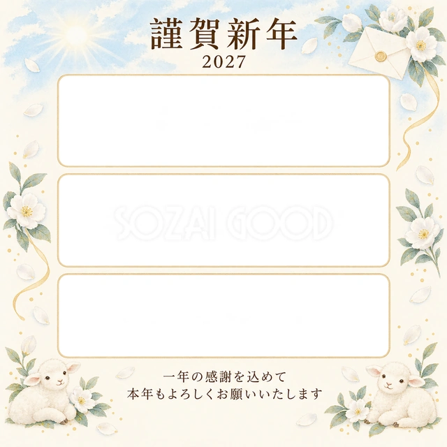 水色の朝・手紙の無料年賀状イラスト