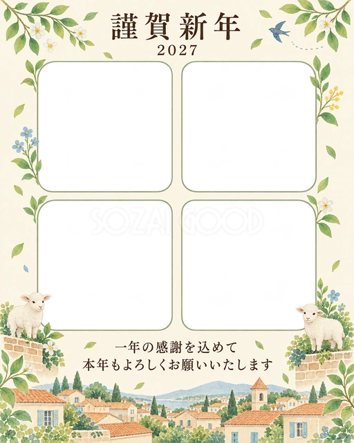 季節をつなぐ・若葉の無料年賀状イラスト