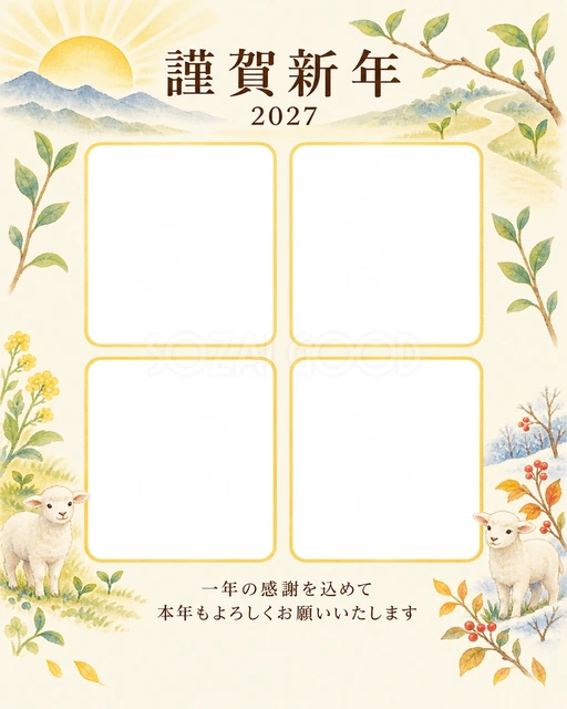 季節をつなぐ・朝日の無料年賀状イラスト