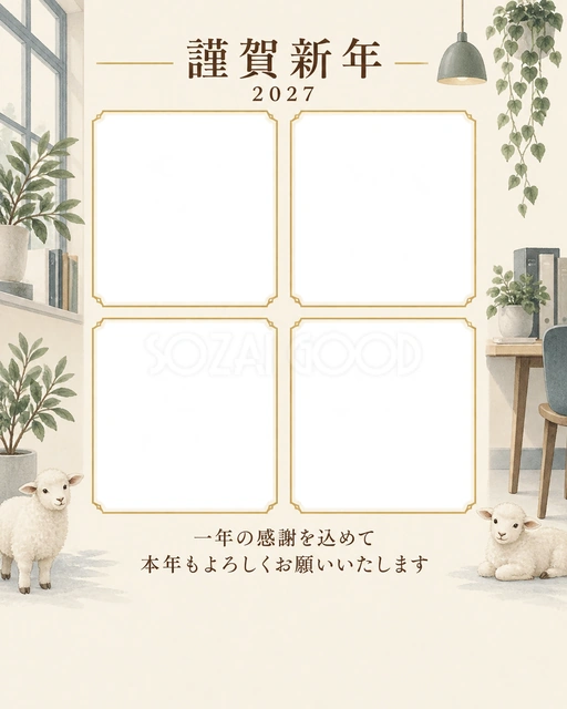 写真をすっきり・窓の無料年賀状イラスト
