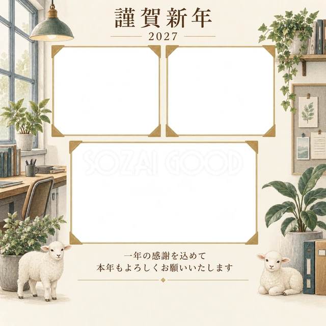 アルバムの一頁・窓の無料年賀状イラスト