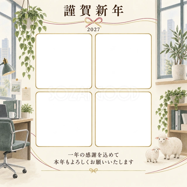 祝う結び目・窓の無料年賀状イラスト