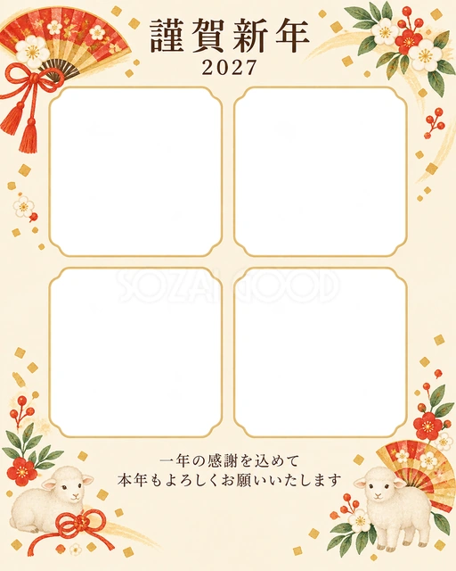 季節をつなぐ・扇の無料年賀状イラスト