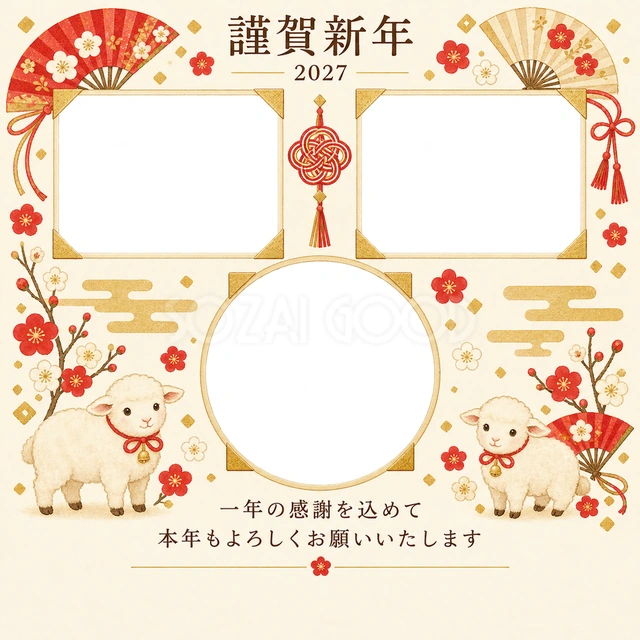 アルバムの一頁・扇の無料年賀状イラスト
