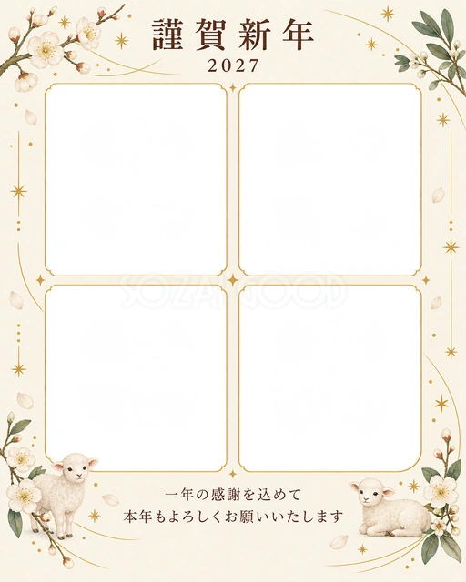 季節をつなぐ・白梅の無料年賀状イラスト