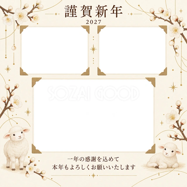 アルバムの一頁・白梅の無料年賀状イラスト