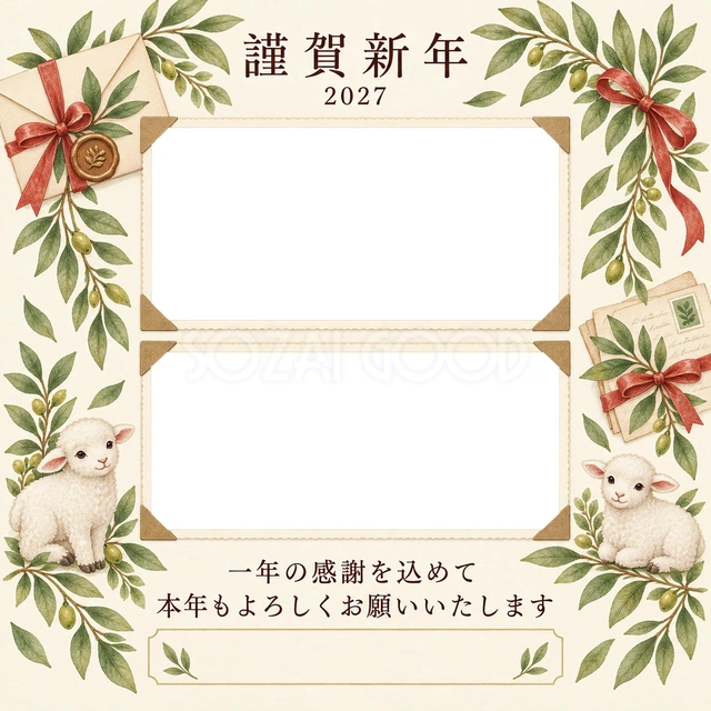 余白を生かす和・手紙の無料年賀状イラスト