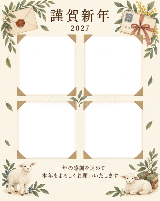 季節をつなぐ・手紙の無料年賀状イラスト