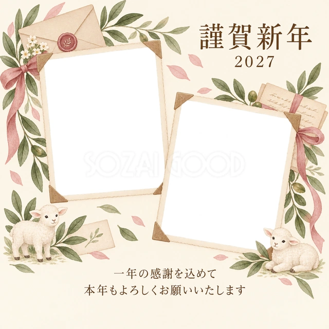 桃色のやさしさ・手紙の無料年賀状イラスト
