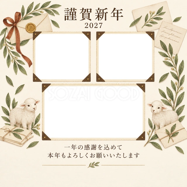 アルバムの一頁・手紙の無料年賀状イラスト