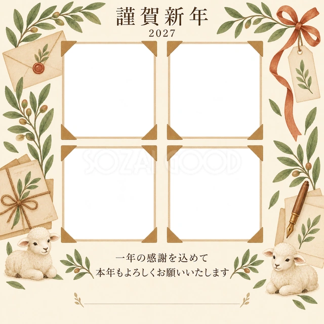 木のぬくもり・手紙の無料年賀状イラスト
