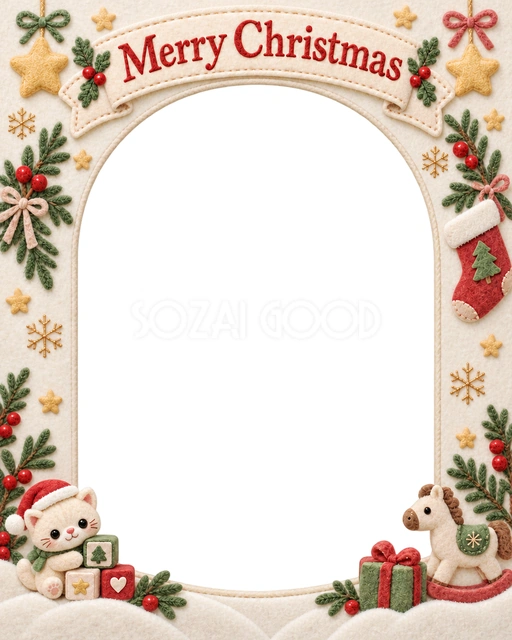 子猫と積み木のクリスマスイラスト