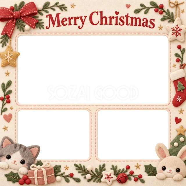 猫とうさぎの思い出アルバムのクリスマスイラスト