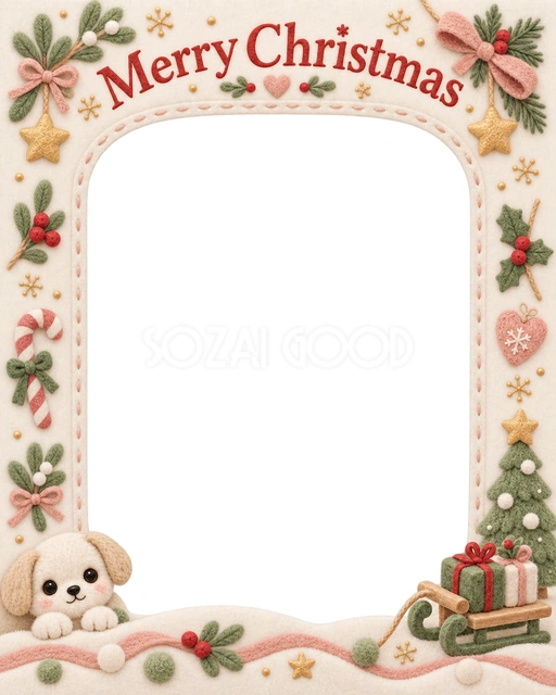 子犬とおもちゃのそりのクリスマスイラスト