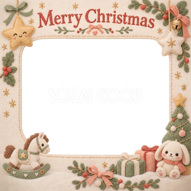 小さな木馬とうさぎのクリスマスイラスト