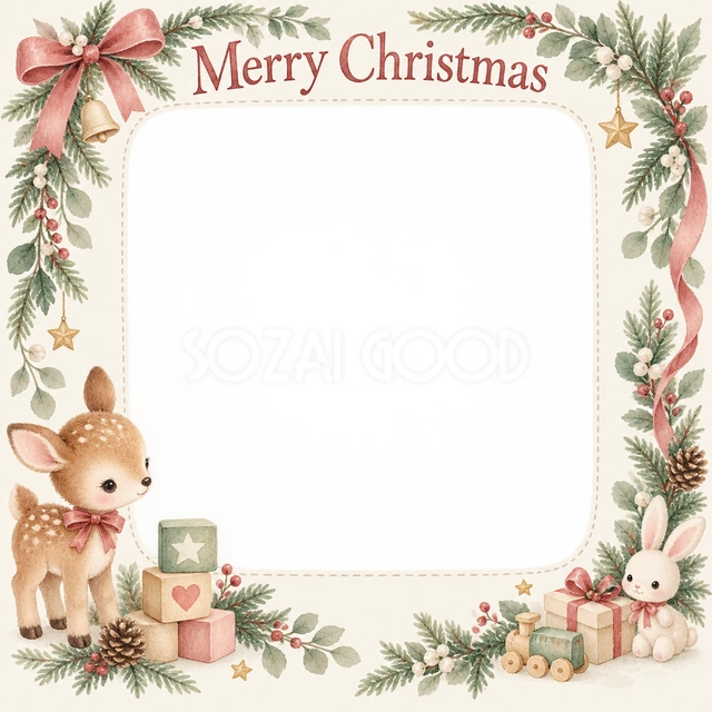 子鹿と積み木のクリスマスイラスト