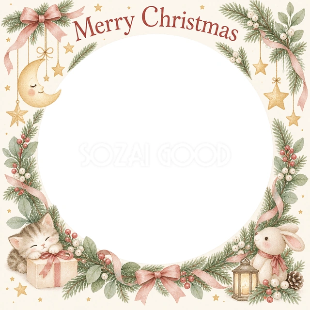 月と星のモビールのクリスマスイラスト