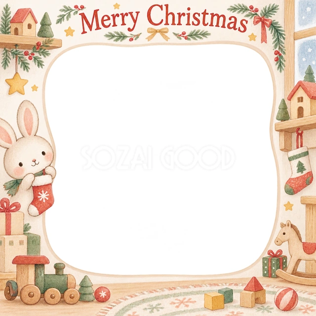 うさぎと小さな靴下のクリスマスイラスト