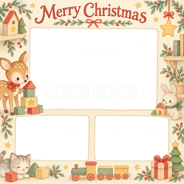 子鹿と積み木のクリスマスイラスト