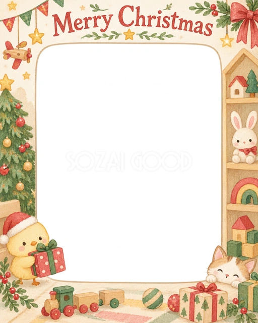ひよこと贈り物のクリスマスイラスト
