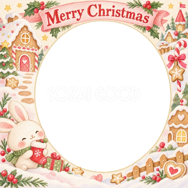 うさぎと小さな靴下のクリスマスイラスト