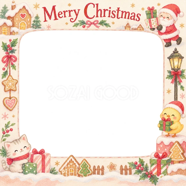 ひよこと贈り物のクリスマスイラスト