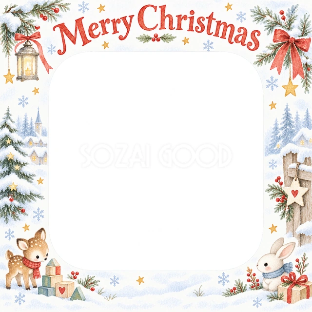 子鹿と積み木のクリスマスイラスト