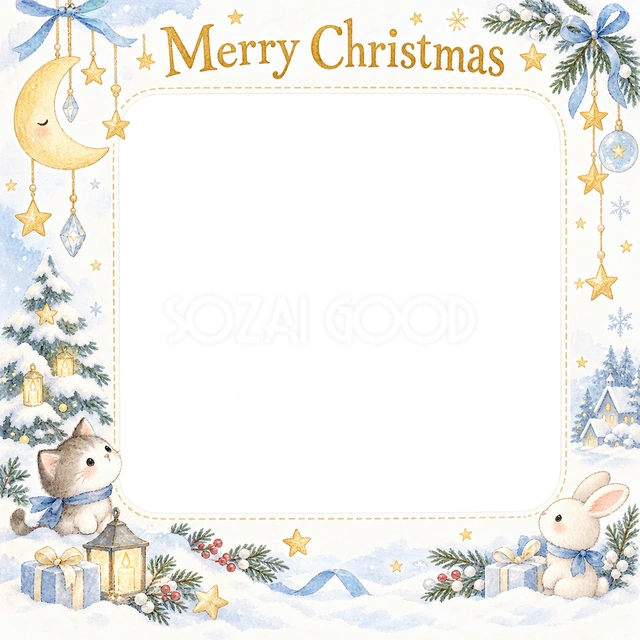 月と星のモビールのクリスマスイラスト