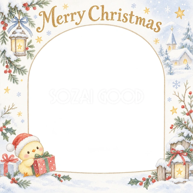 ひよこと贈り物のクリスマスイラスト