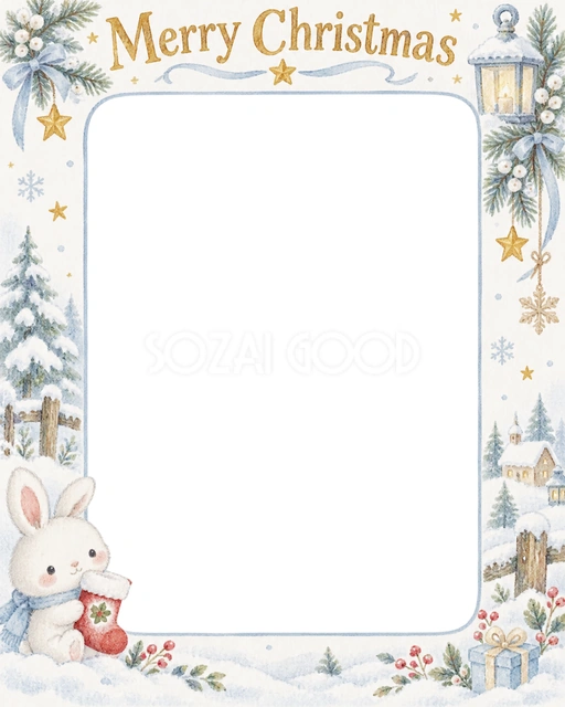 うさぎと小さな靴下のクリスマスイラスト