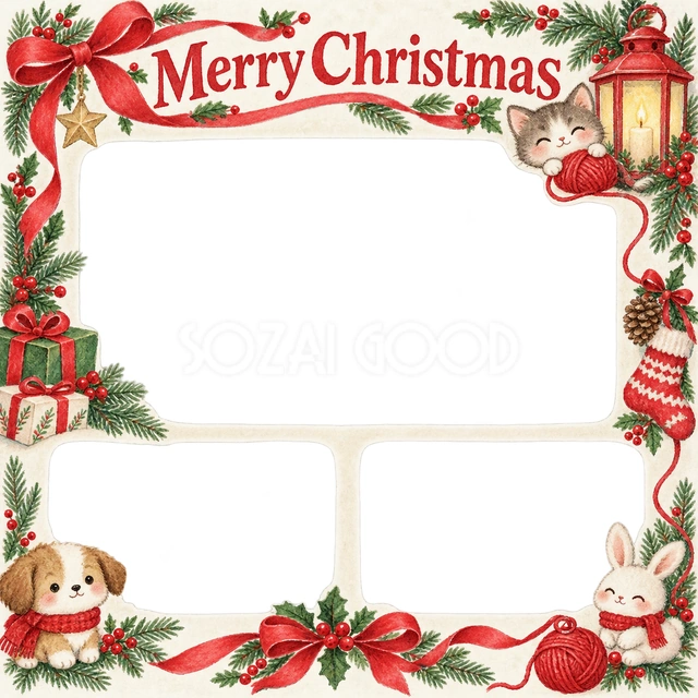 ランタンと毛糸のクリスマスイラスト