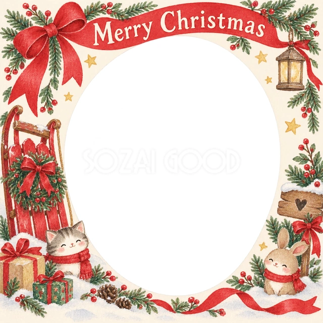 赤いそりのクリスマスイラスト