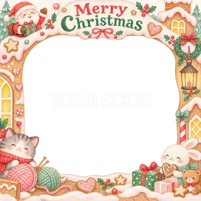 ランタンと毛糸のクリスマスイラスト