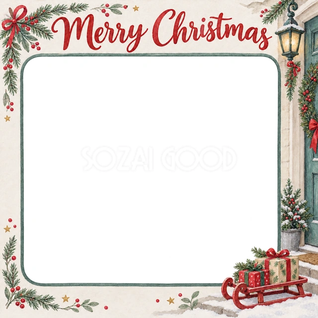 赤いそりのクリスマスイラスト