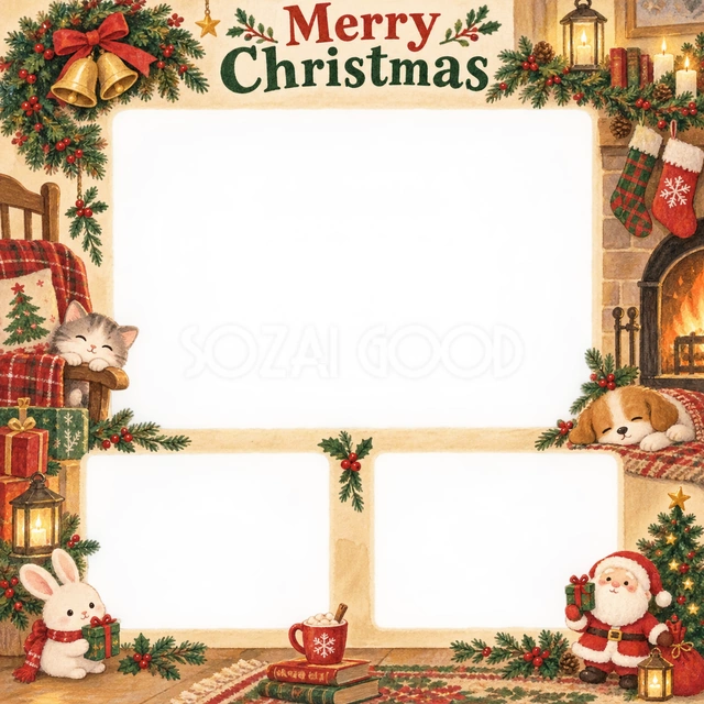 リースとベルのクリスマスイラスト