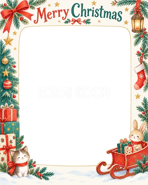 赤いそりのクリスマスイラスト