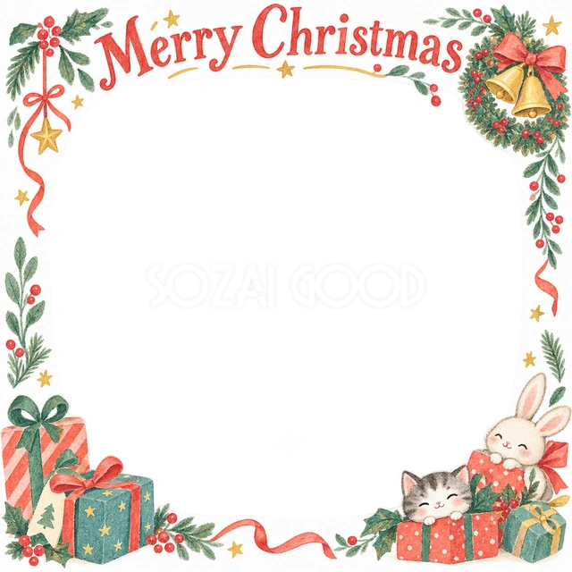 リースとベルのクリスマスイラスト